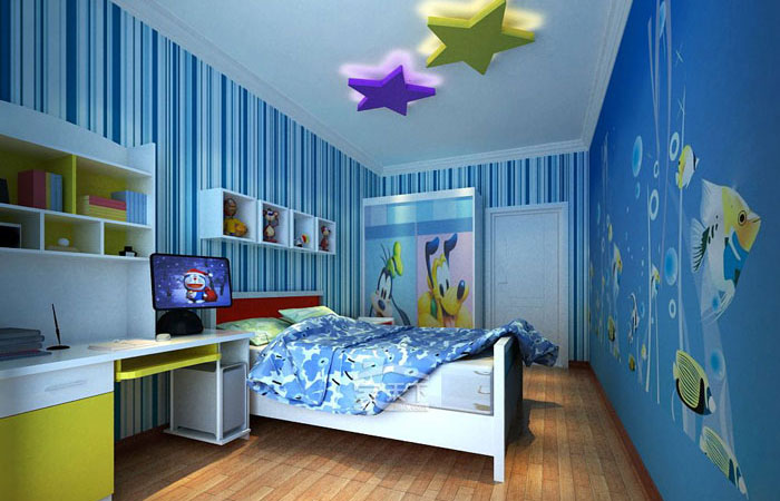蓝色儿童房设计效果图,带你遨游蓝色海洋