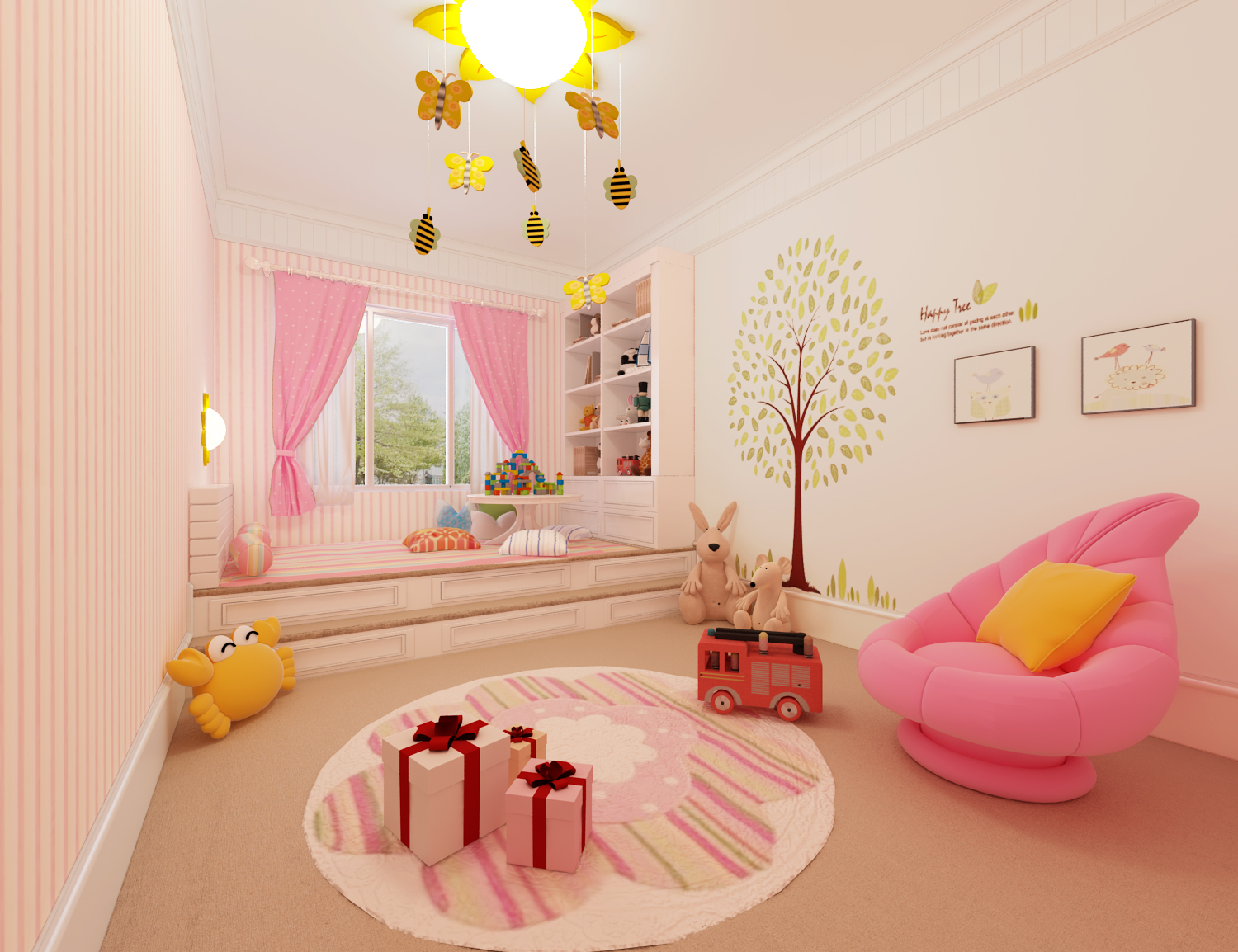 女儿的话,就该让她在一个吃那个满粉色的环境中成长,那么房间的布置就